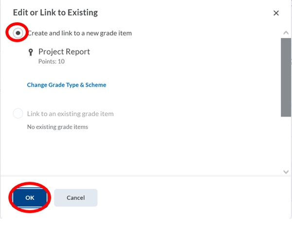 Create and link new grade item